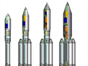 Zleva: Angara 1.2, Angara A3, Angara A5, Angara A7.