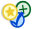 Yellow star, blue check, green plus.svg